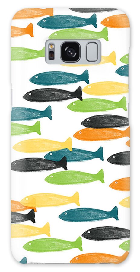 Fish Pond River Fishing Blue Green Orange Yellow Fish Pattern Art For Kids Room Dorm Room Art Cabin Art Hunting And Fishing Modern Fish Abstract Fish Art Outdoors Bedroom Art Kitchen Art Living Room Art Gallery Wall Art Art For Interior Designers Hospitality Art Set Design Wedding Gift Art By Linda Woods Galaxy Case featuring the painting Colorful Fish by Linda Woods