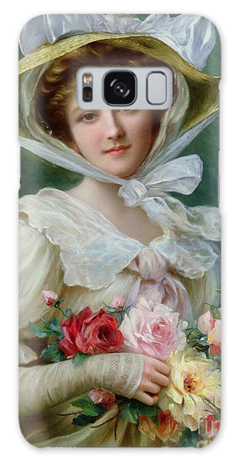 Elegant Lady With A Bouquet Of Roses Galaxy Case featuring the painting Elegant lady with a bouquet of roses by Emile Vernon