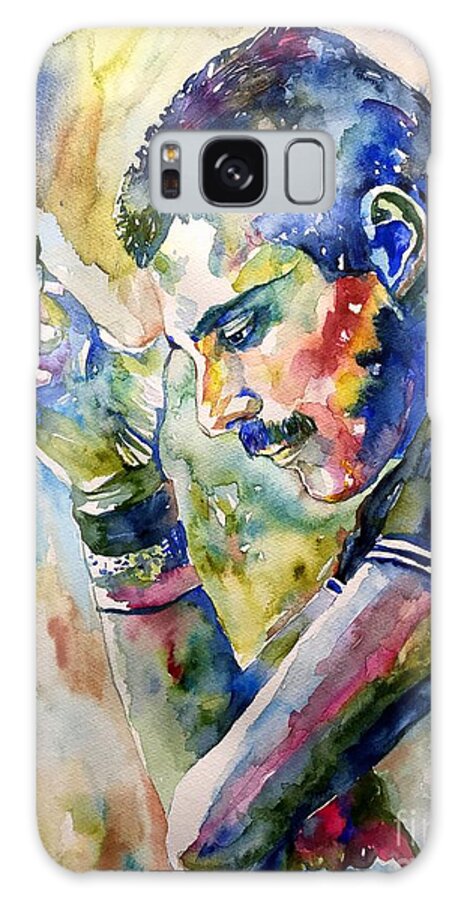 Freddie Galaxy Case featuring the painting Freddie Mercury watercolor by Suzann Sines