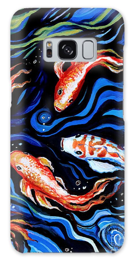 Koi Fish Galaxy Case featuring the painting Koi Fish In Ribbons of Water #1 by Elizabeth Robinette Tyndall