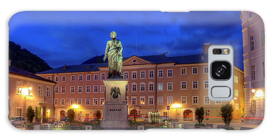 Mozart Galaxy Case featuring the photograph Mozart statue in Mozartplatz, Salzburg, Austria #1 by Elenarts - Elena Duvernay photo