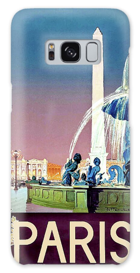Paris Galaxy Case featuring the painting Paris, fountain, vintage travel poster #1 by Long Shot