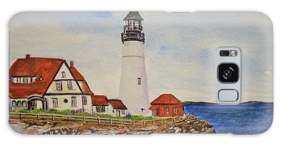 Portland Headlight Galaxy Case featuring the painting Portland Headlight by Kellie Chasse