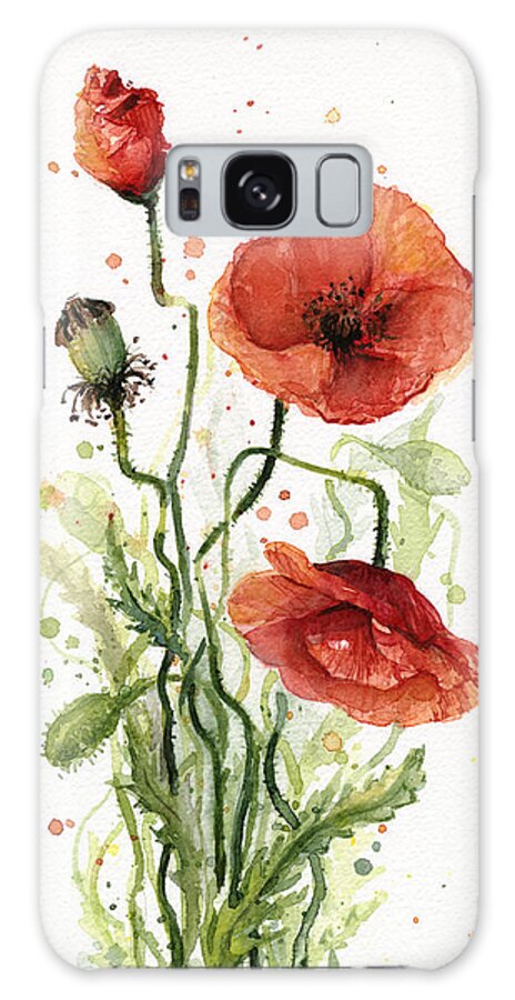 Red Poppy Galaxy Case featuring the painting Red Poppies Watercolor #1 by Olga Shvartsur