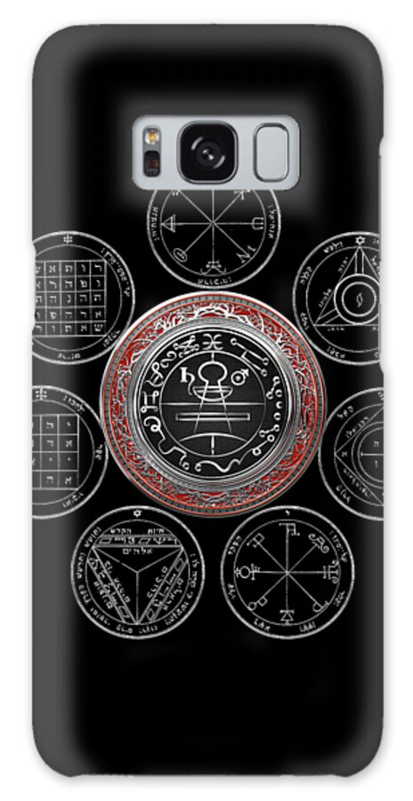 'sacred Symbols' Collection By Serge Averbukh Galaxy Case featuring the photograph Silver Seal of Solomon over Seven Pentacles of Saturn on Black Canvas #1 by Serge Averbukh