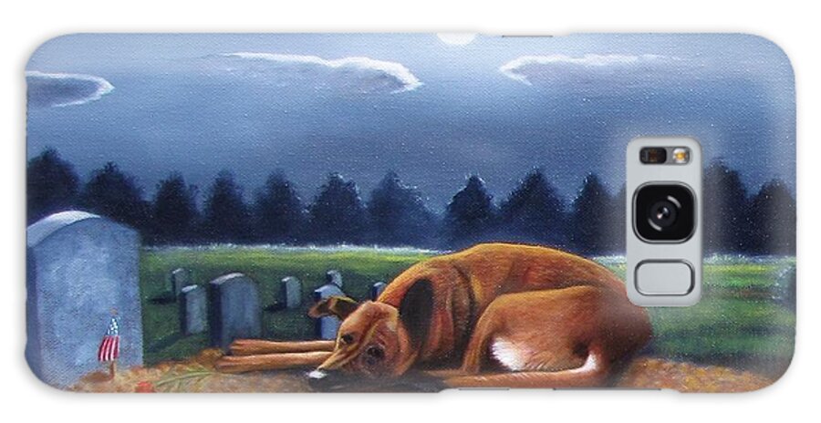 Dog On A Grave In A Cemetery. Moon Light Galaxy Case featuring the painting The Watchman by Gene Gregory