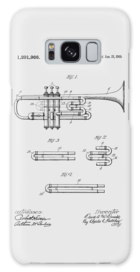 Trumpet Galaxy Case featuring the photograph Trumpet patent from 1919 #2 by Chris Smith