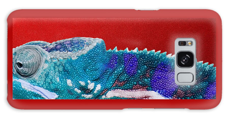 beasts Galaxy Case featuring the photograph Turquoise Chameleon on Red #1 by Serge Averbukh