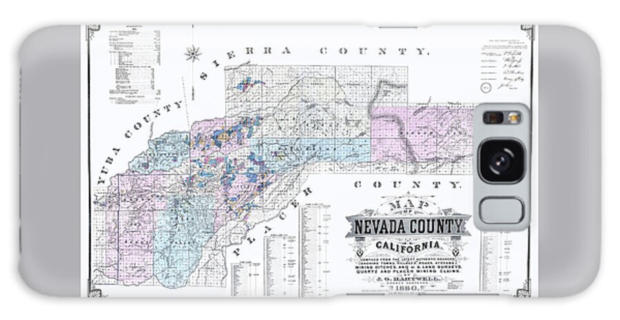 Map Galaxy Case featuring the digital art 1880 Nevada County Mining Claim Map by Lisa Redfern