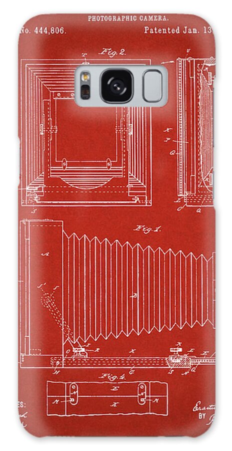 Patent Galaxy S8 Case featuring the digital art 1891 Camera US Patent Invention Drawing - Red by Todd Aaron