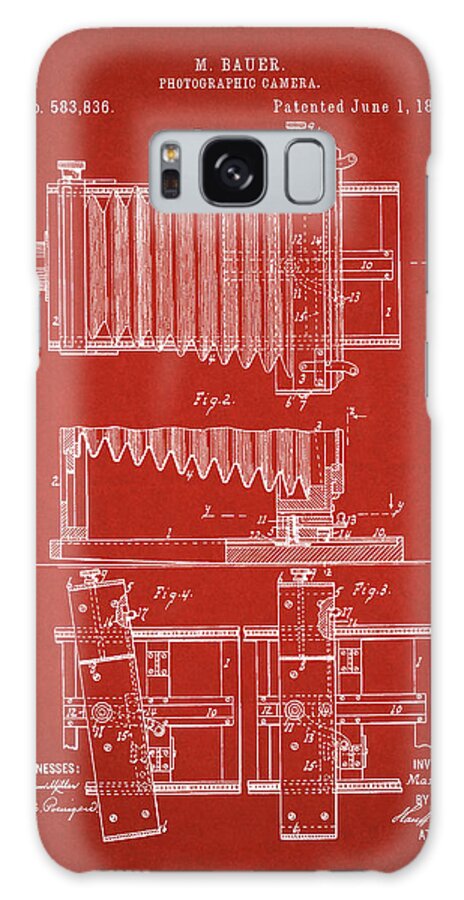 Patent Galaxy Case featuring the digital art 1897 Camera US Patent Invention Drawing - Red by Todd Aaron