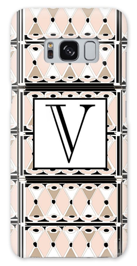 Art Deco Galaxy Case featuring the digital art 1920s Pink Champagne Deco Monogram V by Cecely Bloom