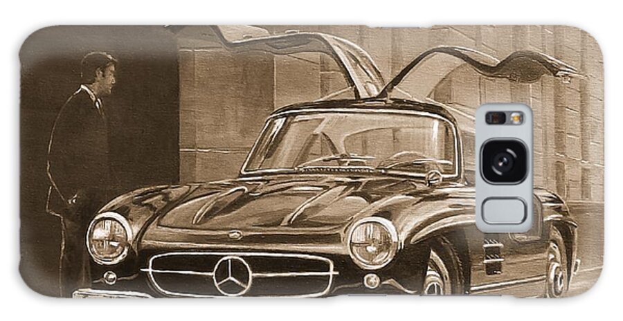 Acrylic Paintings Galaxy Case featuring the painting 1954 Mercedes Benz 300 SL In Sepia by Sinisa Saratlic