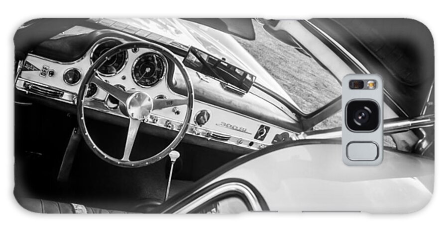 1955 Mercedes-benz 300sl Gullwing Steering Wheel - Race Car Galaxy Case featuring the photograph 1955 Mercedes-Benz 300SL Gullwing Steering Wheel - Race Car -0329bw by Jill Reger