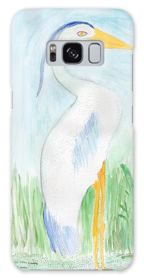 Heron Galaxy Case featuring the painting Blue Heron in the tules by Helen Holden-Gladsky