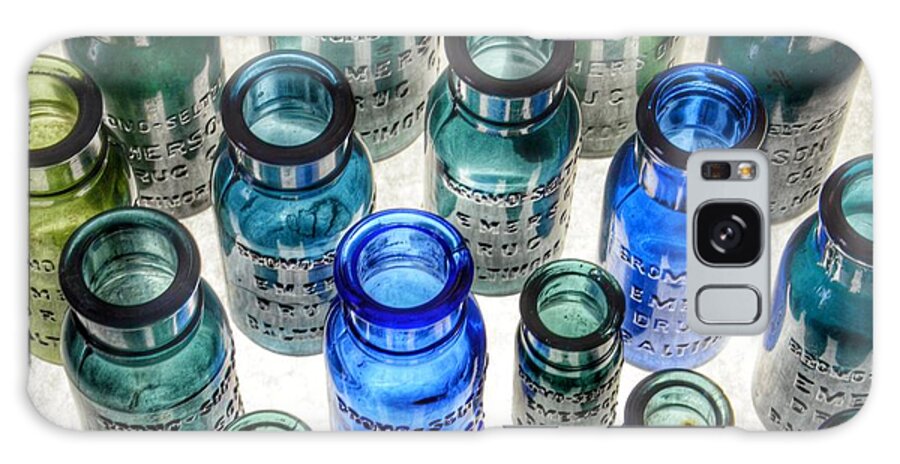 Bromo Seltzer Vintage Glass Bottles Galaxy Case featuring the photograph Bromo Seltzer Vintage Glass Bottles Collection - Rare Greens #2 by Marianna Mills