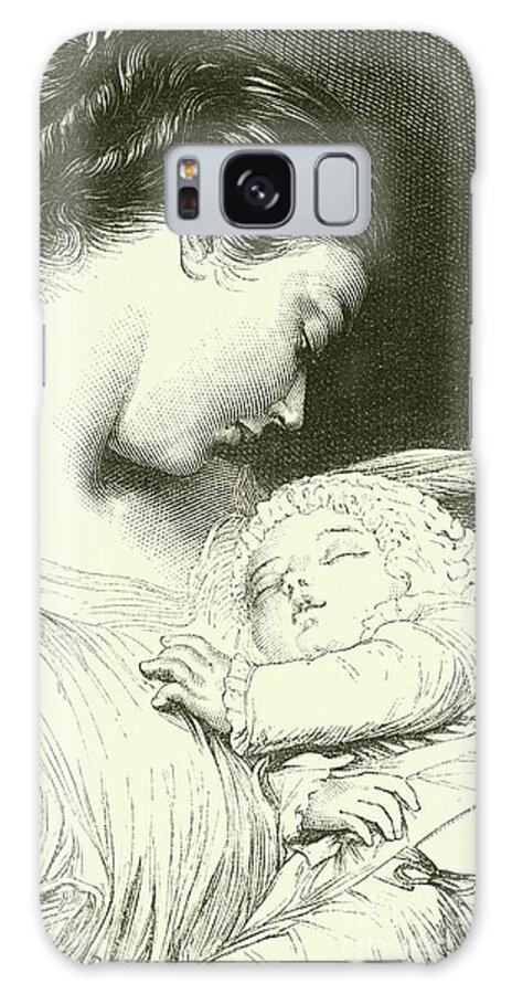 Intimate Galaxy Case featuring the drawing Mother and child by English School