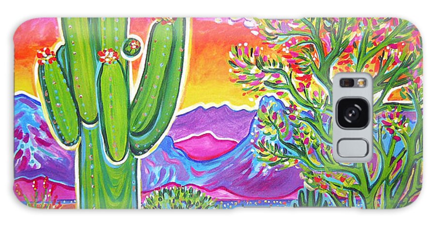 Rachel Houseman Galaxy Case featuring the painting Thompson Peak Sunset by Rachel Houseman