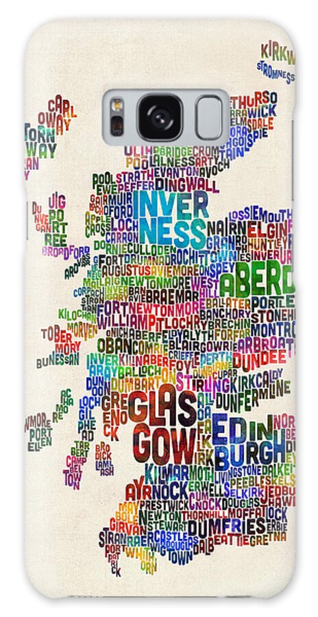 Map Art Galaxy Case featuring the digital art Scotland Typography Text Map by Michael Tompsett