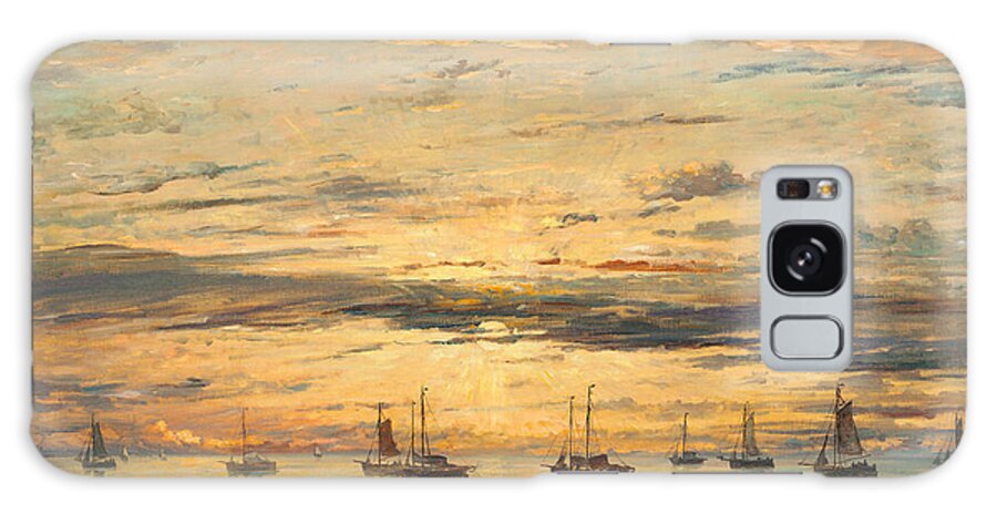 Hendrik Willem Mesdag Galaxy Case featuring the painting Sunset at Scheveningen. A Fleet of Fishing Vessels at Anchor #4 by Hendrik Willem Mesdag