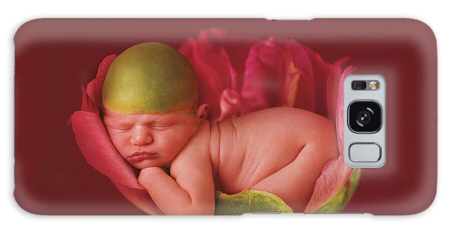 Pink Galaxy Case featuring the photograph Jacob in a Pink Peony Rose by Anne Geddes