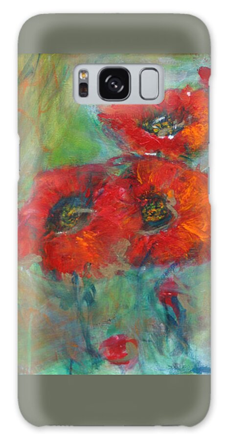 Red Poppies Galaxy Case featuring the painting 3 Red Poppies by Denice Palanuk Wilson