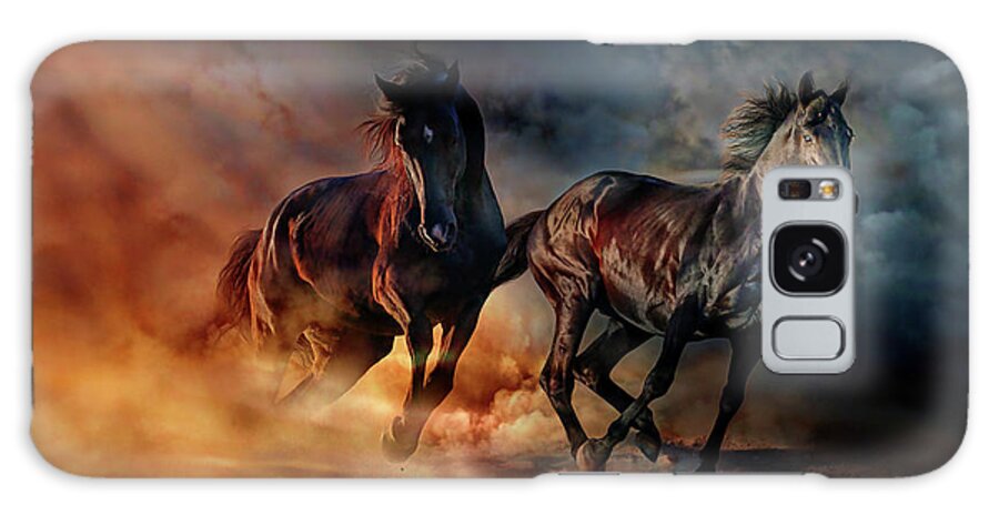 Horses Galaxy Case featuring the painting Two horses #3 by Lilia S