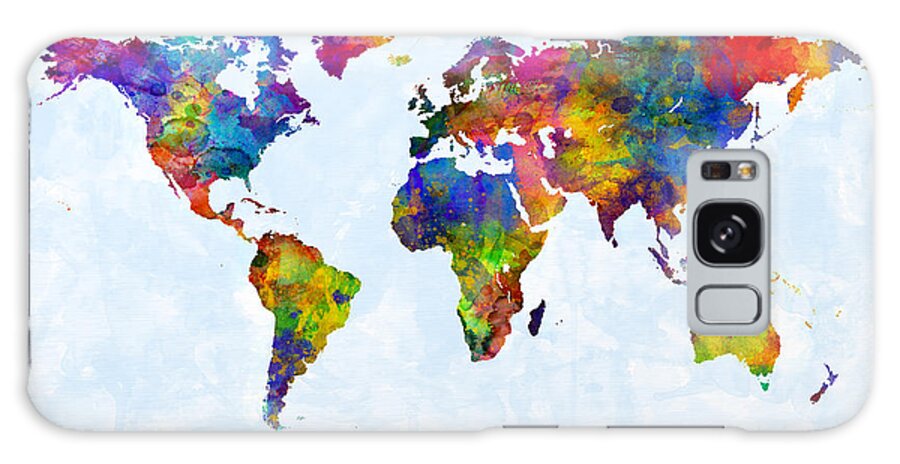 World Map Galaxy Case featuring the digital art Watercolor Map of the World Map #3 by Michael Tompsett
