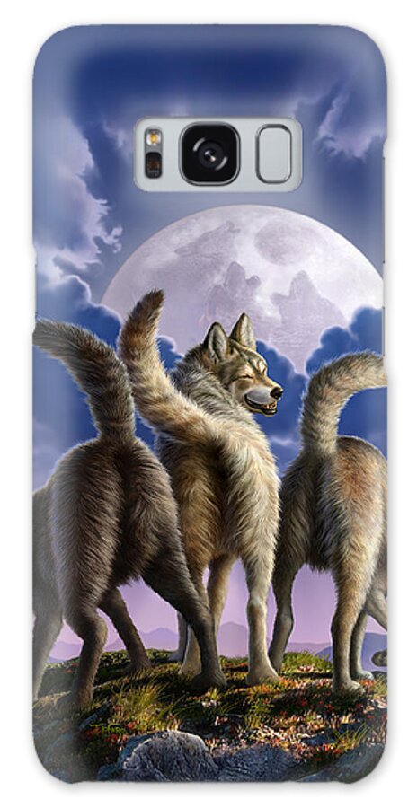 Wolf Galaxy Case featuring the digital art 3 Wolves Mooning by Jerry LoFaro