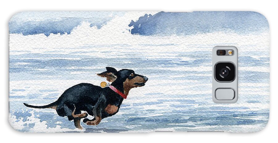 Dachshund Galaxy Case featuring the painting Dachshund at the Beach by David Rogers