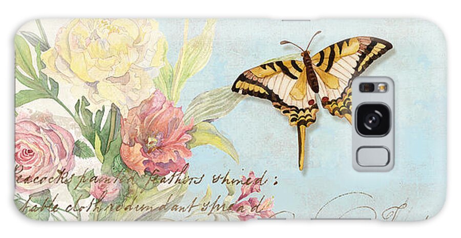 Butterfly Galaxy Case featuring the painting Fleurs de Pivoine - Watercolor w Butterflies in a French Vintage Wallpaper Style #4 by Audrey Jeanne Roberts
