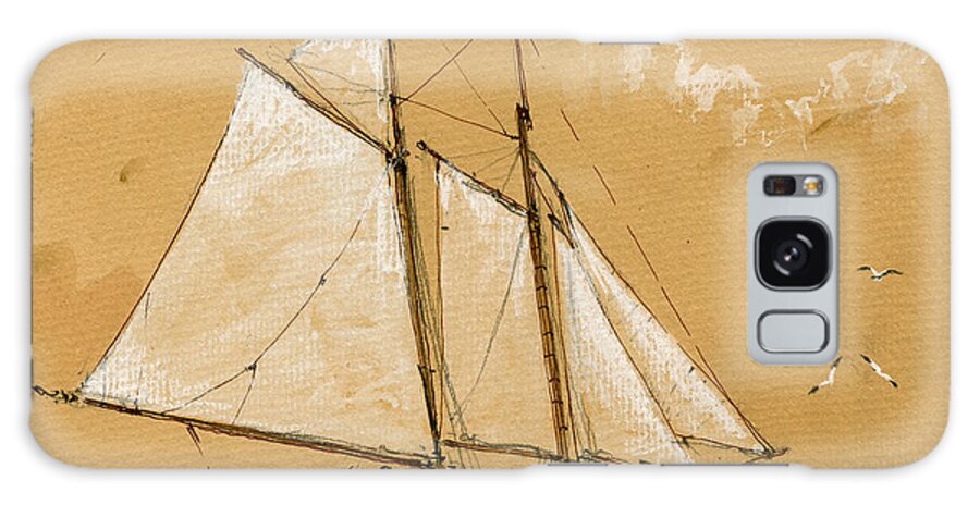 Sail Ship Watercolor Galaxy Case featuring the painting Sail Ship Watercolor #4 by Juan Bosco