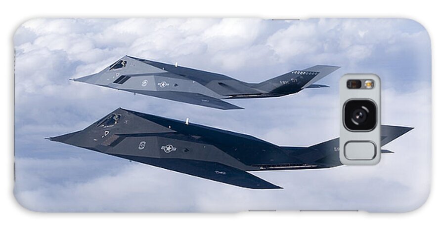Color Image Galaxy Case featuring the photograph Two F-117 Nighthawk Stealth Fighters #4 by HIGH-G Productions