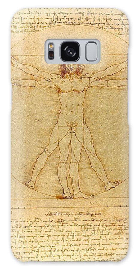 Leonardo Da Vinci Galaxy Case featuring the drawing Vitruvian Man #5 by Leonardo Da Vinci
