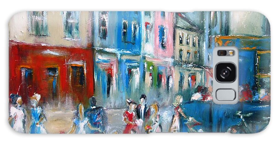 Galway Ireland. Quay Street Galway Ireland Galaxy Case featuring the painting Painting Of Quay Street Galway Ireland #1 by Mary Cahalan Lee - aka PIXI