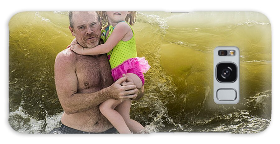 Beach Galaxy Case featuring the photograph A Father, A Daughter, and A Big Wave by WAZgriffin Digital