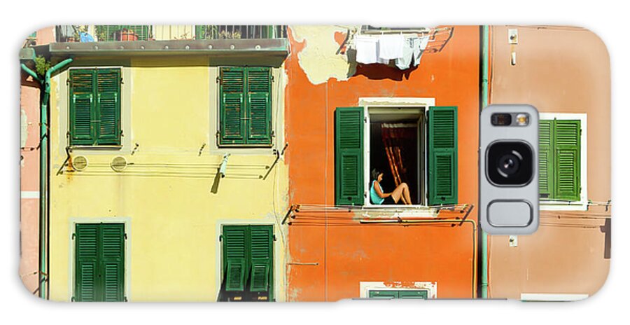 Cinque Terre Galaxy Case featuring the photograph A girl on a window sill, Italy by Aashish Vaidya