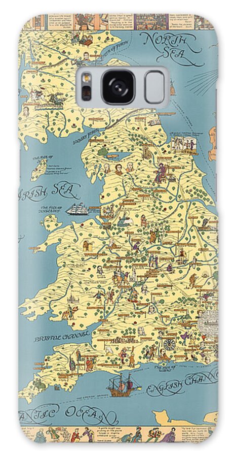 Illustrated Map Galaxy Case featuring the drawing A Pictorial Chart of English Literature - Illustrated Map - Pictorial Map - English Literature by Studio Grafiikka