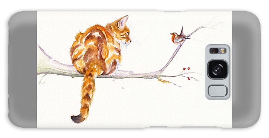 Tabby Galaxy Case featuring the painting A Winter Meeting - Ginger Cat by Debra Hall