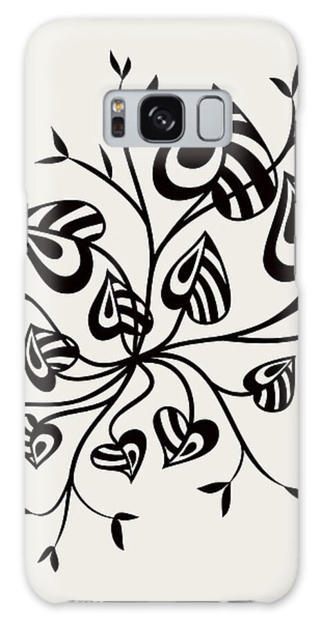 Botanical Galaxy Case featuring the digital art Abstract Floral With Pointy Leaves In Black And White by Boriana Giormova