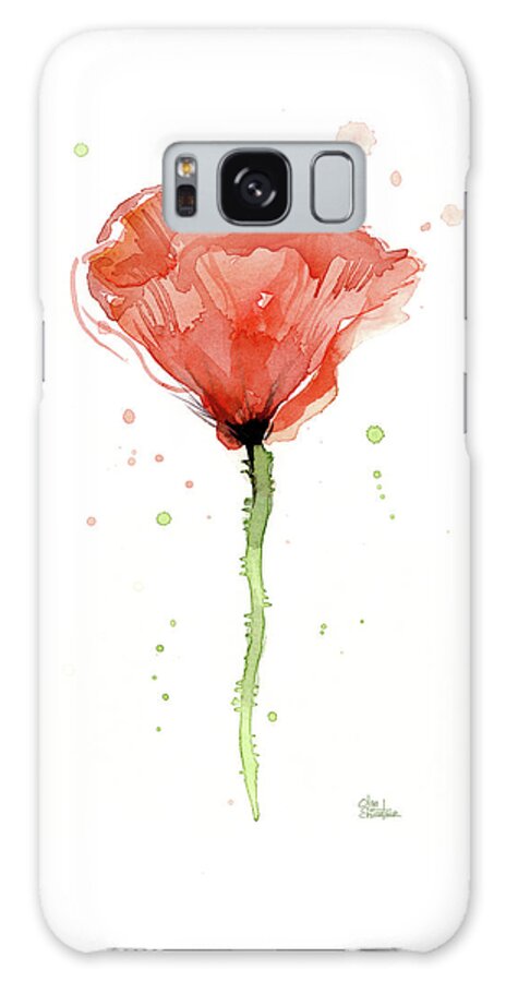Watercolor Poppy Galaxy Case featuring the painting Abstract Red Poppy Watercolor by Olga Shvartsur