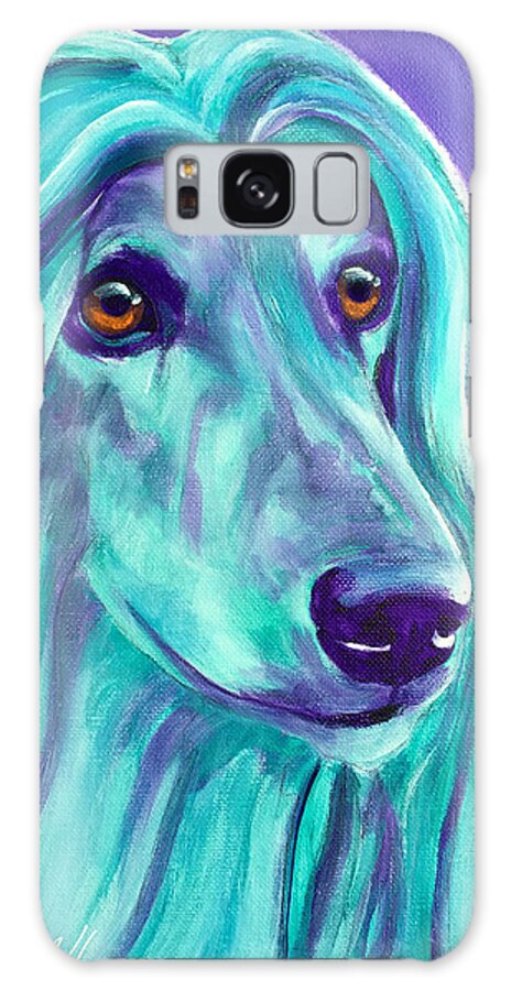 Afghan Hound Galaxy Case featuring the painting Afghan Hound - Aqua by Dawg Painter