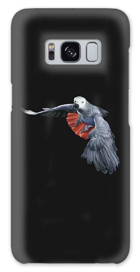 African Galaxy Case featuring the digital art African Grey Parrot Flying by Owen Bell
