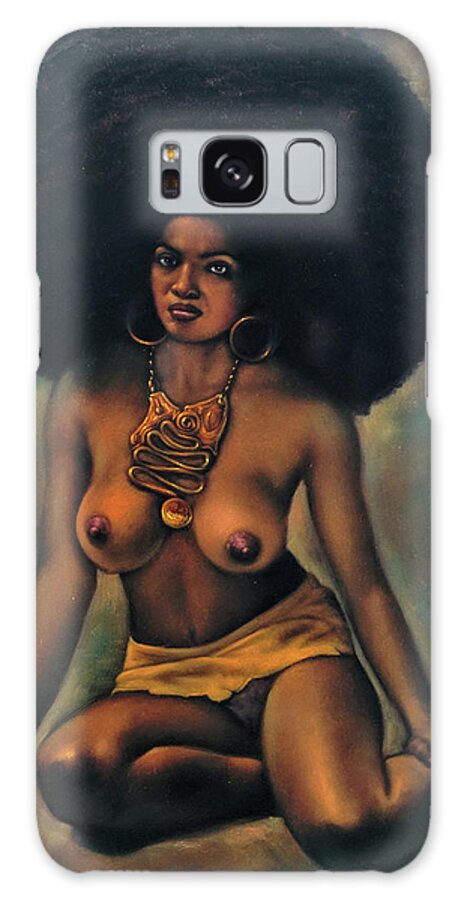 Oil Painting Galaxy Case featuring the painting Afro Black Sexy Nude 70's large vintage by Enrique Felix