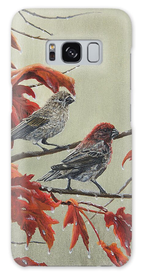 Song Birds Galaxy Case featuring the painting After The Rain - Purple Finch by Johanna Lerwick