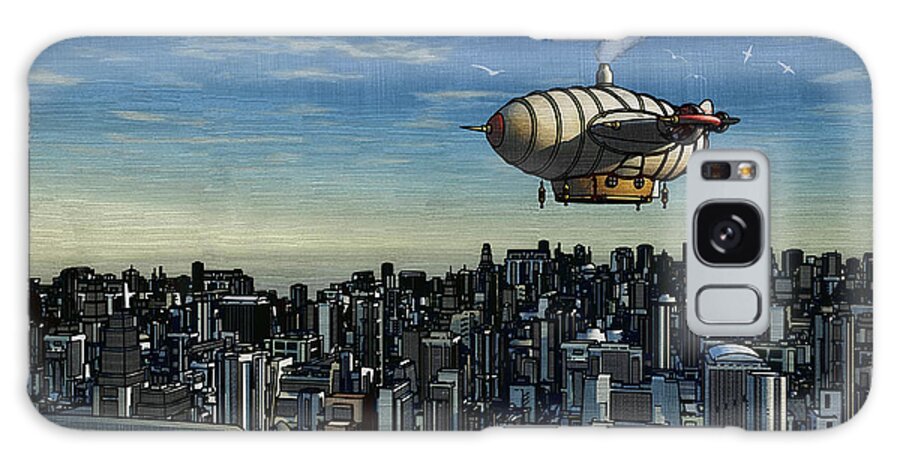 Airship Galaxy Case featuring the digital art Airship Over Future City by Ken Morris