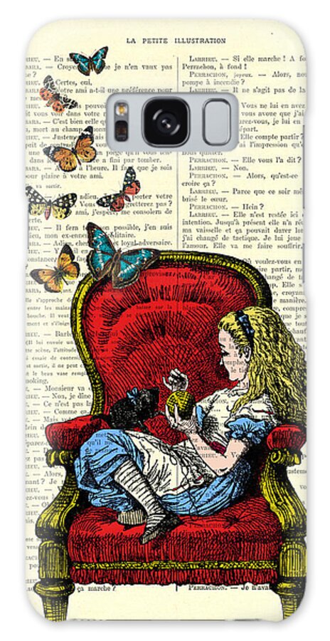 Alice Galaxy Case featuring the digital art Alice in Wonderland playing with cute cat and butterflies by Madame Memento
