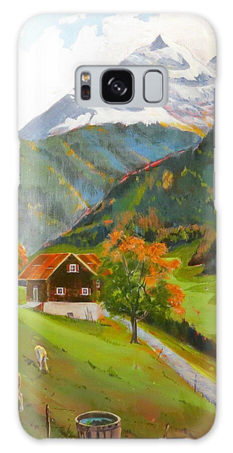 Farm Galaxy Case featuring the painting Alpine Farm Near Buerglen in Canton Uri by David Gilmore