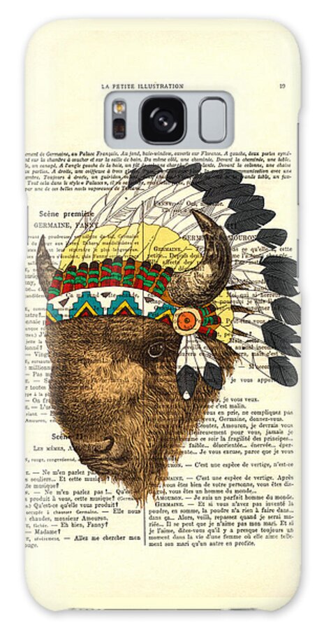Dictionary Art Galaxy Case featuring the digital art American Bison - Buffalo With Indian Headdress by Madame Memento