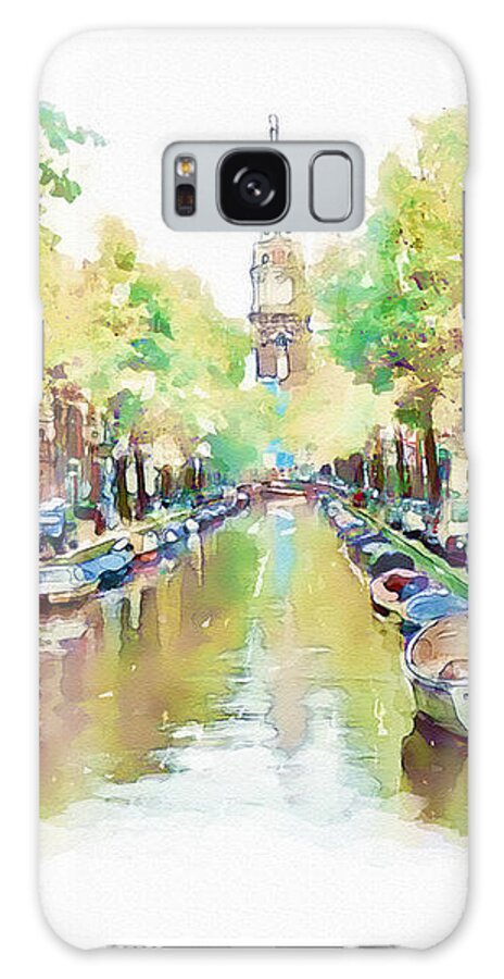 Marian Voicu Galaxy Case featuring the painting Amsterdam Canal 2 by Marian Voicu